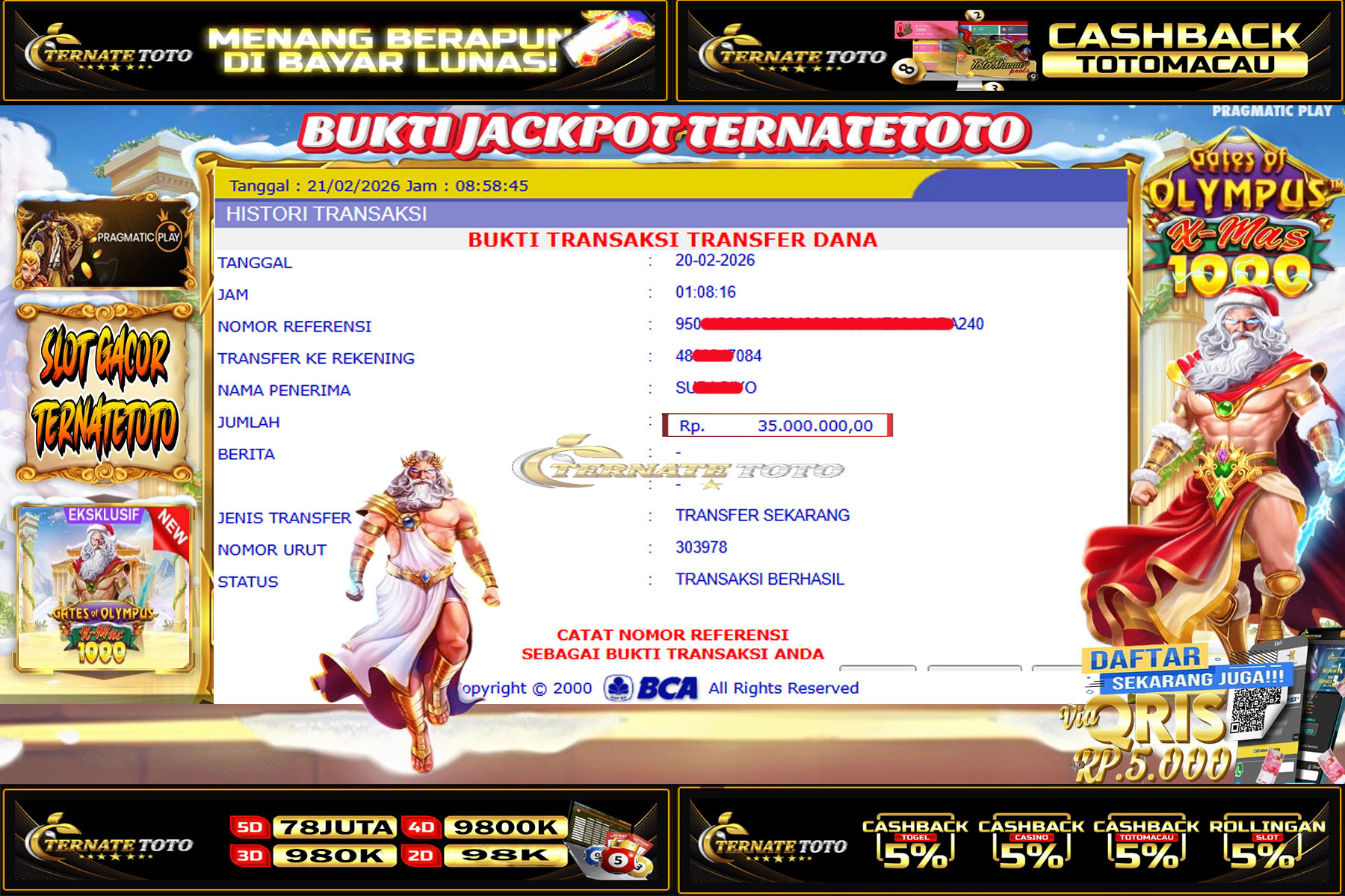 TERNATETOTO - GATES OF OLYMPUS X-MAS  1000 PRAGMATIC Rp.66,666,000,-
